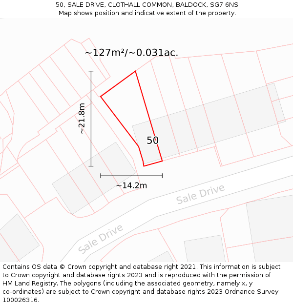 50, SALE DRIVE, CLOTHALL COMMON, BALDOCK, SG7 6NS: Plot and title map