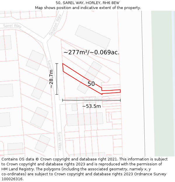 50, SAREL WAY, HORLEY, RH6 8EW: Plot and title map
