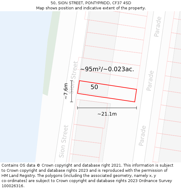 50, SION STREET, PONTYPRIDD, CF37 4SD: Plot and title map