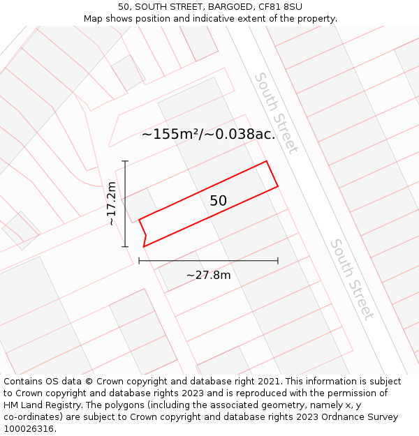 50, SOUTH STREET, BARGOED, CF81 8SU: Plot and title map