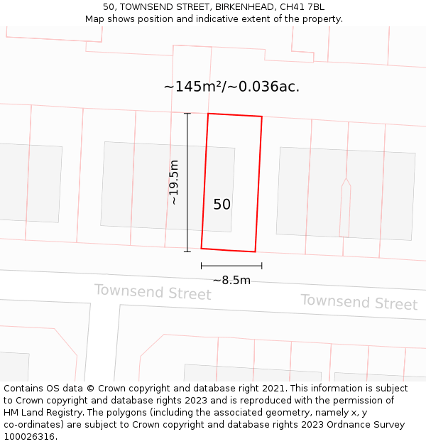 50, TOWNSEND STREET, BIRKENHEAD, CH41 7BL: Plot and title map