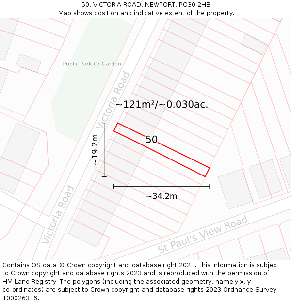 50, VICTORIA ROAD, NEWPORT, PO30 2HB: Plot and title map