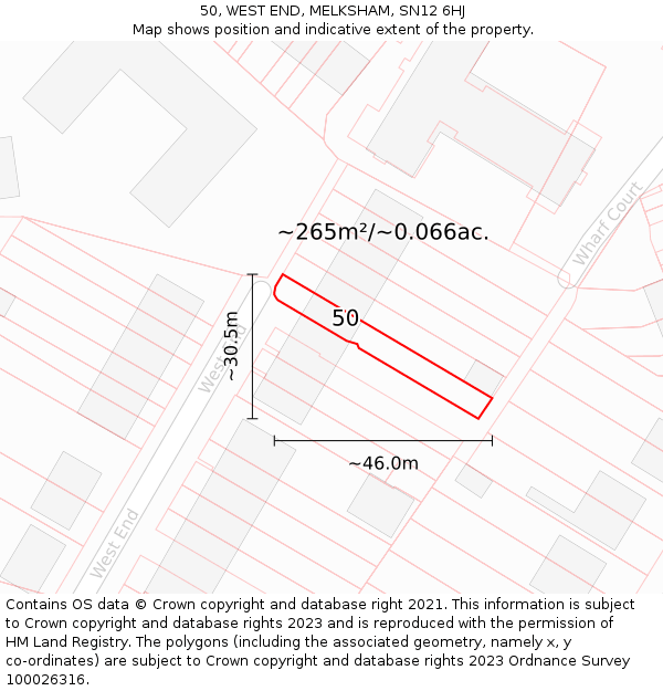 50, WEST END, MELKSHAM, SN12 6HJ: Plot and title map