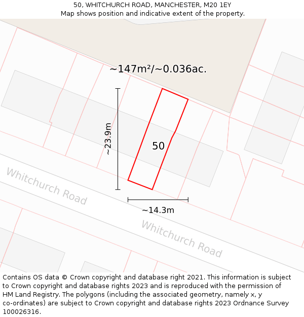 50, WHITCHURCH ROAD, MANCHESTER, M20 1EY: Plot and title map