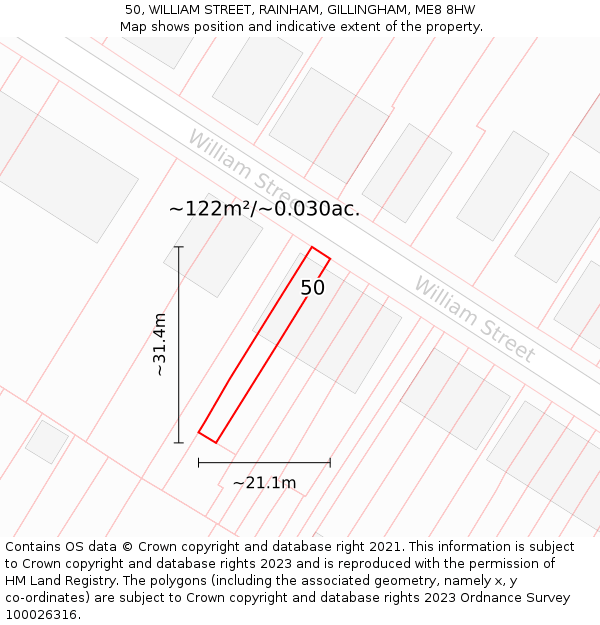 50, WILLIAM STREET, RAINHAM, GILLINGHAM, ME8 8HW: Plot and title map