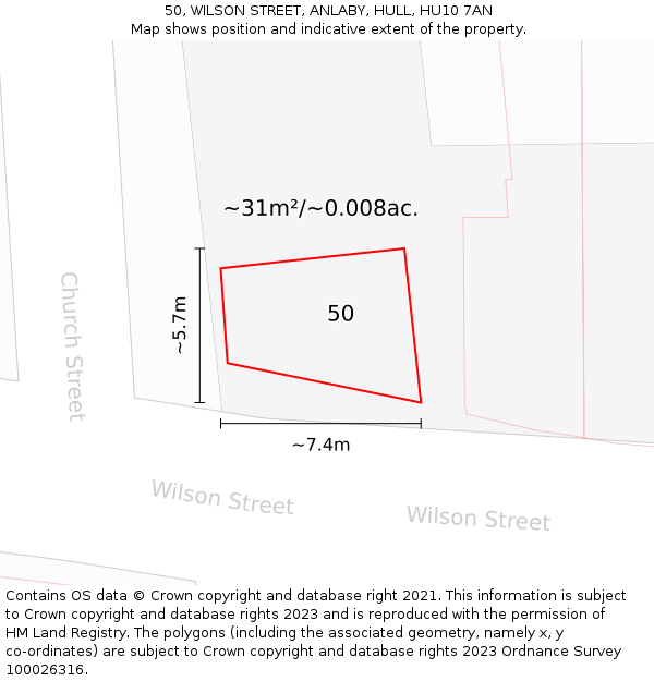 50, WILSON STREET, ANLABY, HULL, HU10 7AN: Plot and title map