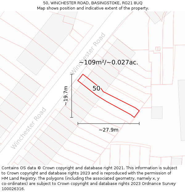 50, WINCHESTER ROAD, BASINGSTOKE, RG21 8UQ: Plot and title map