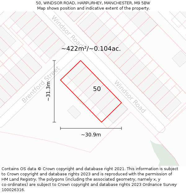 50, WINDSOR ROAD, HARPURHEY, MANCHESTER, M9 5BW: Plot and title map