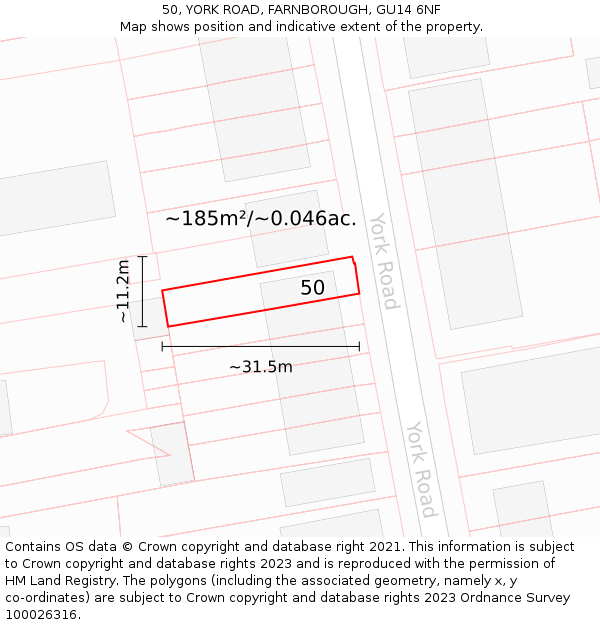 50, YORK ROAD, FARNBOROUGH, GU14 6NF: Plot and title map