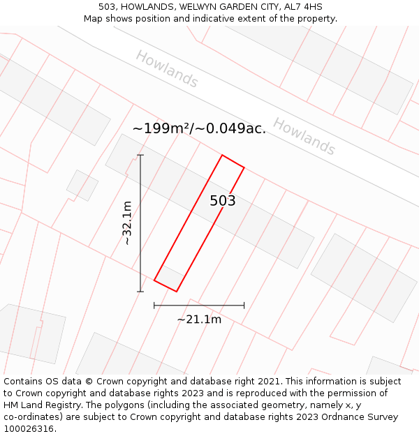 503, HOWLANDS, WELWYN GARDEN CITY, AL7 4HS: Plot and title map