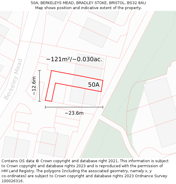 50A, BERKELEYS MEAD, BRADLEY STOKE, BRISTOL, BS32 8AU: Plot and title map