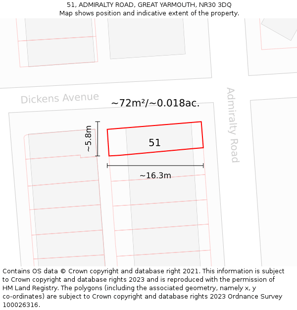 51, ADMIRALTY ROAD, GREAT YARMOUTH, NR30 3DQ: Plot and title map