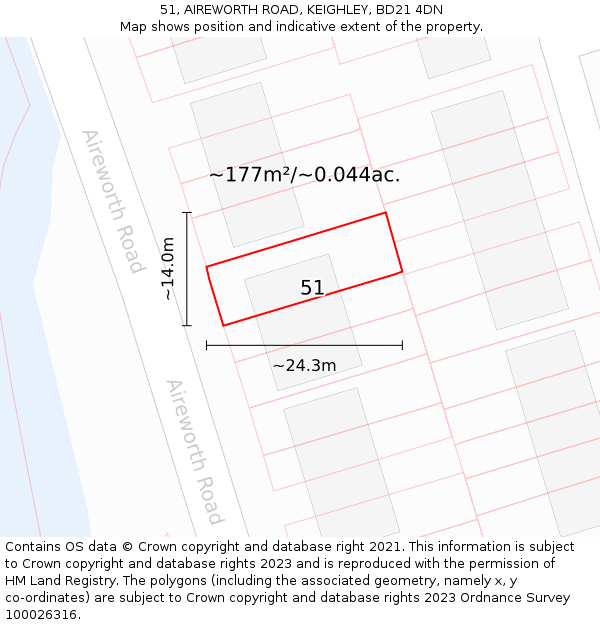 51, AIREWORTH ROAD, KEIGHLEY, BD21 4DN: Plot and title map