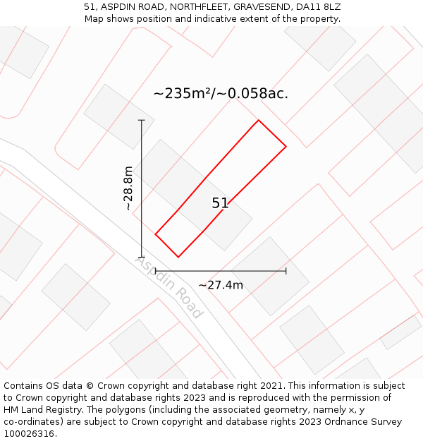 51, ASPDIN ROAD, NORTHFLEET, GRAVESEND, DA11 8LZ: Plot and title map