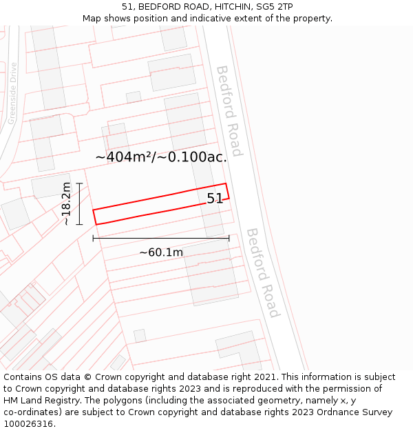 51, BEDFORD ROAD, HITCHIN, SG5 2TP: Plot and title map