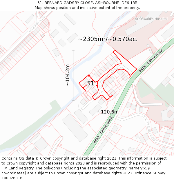 51, BERNARD GADSBY CLOSE, ASHBOURNE, DE6 1RB: Plot and title map
