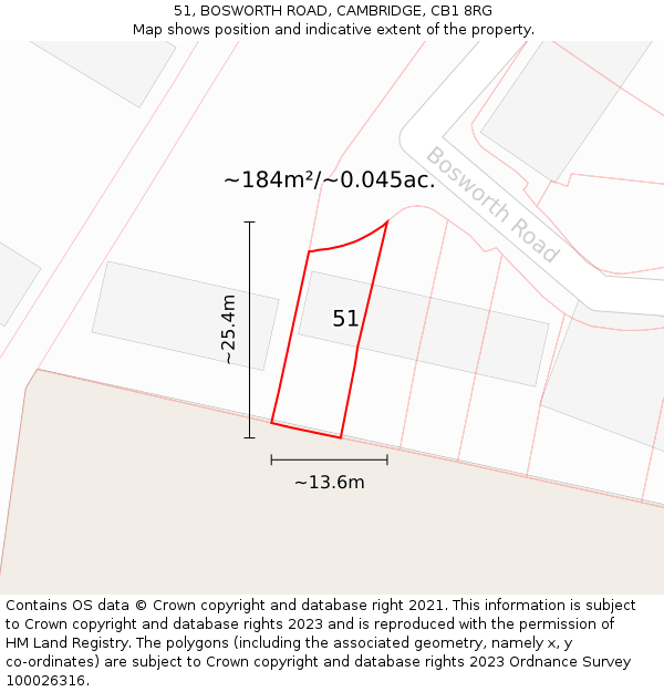 51, BOSWORTH ROAD, CAMBRIDGE, CB1 8RG: Plot and title map