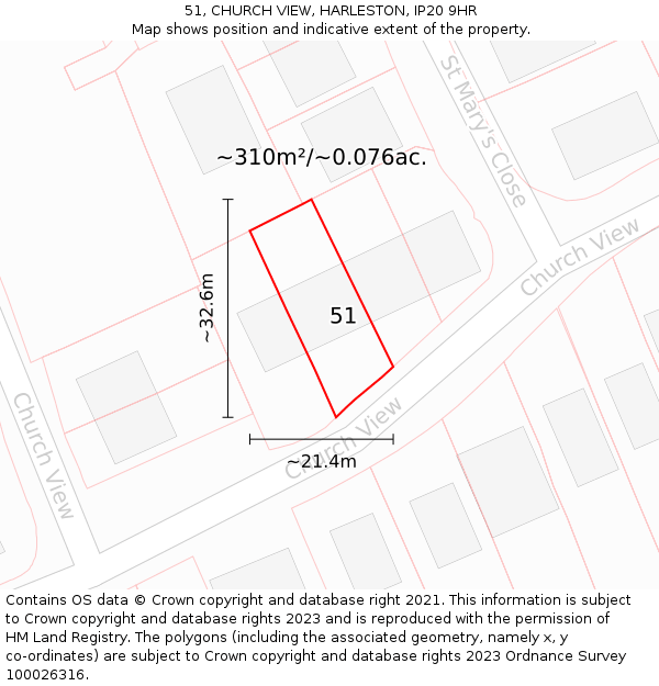 51, CHURCH VIEW, HARLESTON, IP20 9HR: Plot and title map
