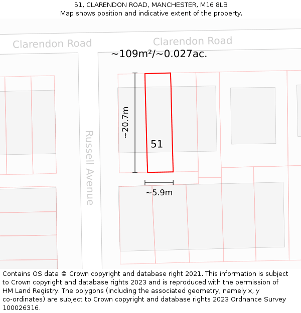 51, CLARENDON ROAD, MANCHESTER, M16 8LB: Plot and title map