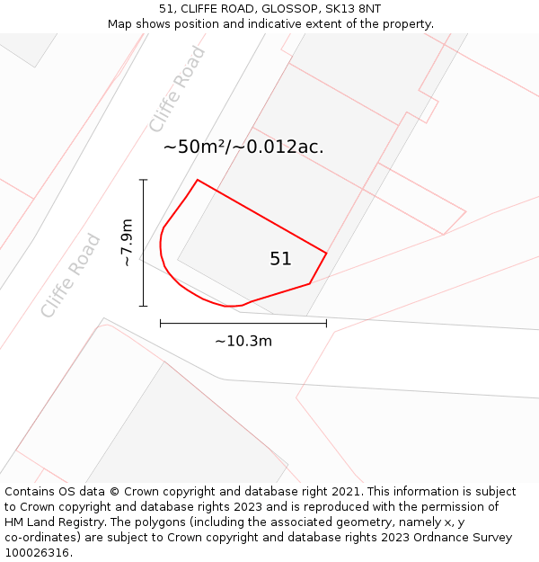 51, CLIFFE ROAD, GLOSSOP, SK13 8NT: Plot and title map