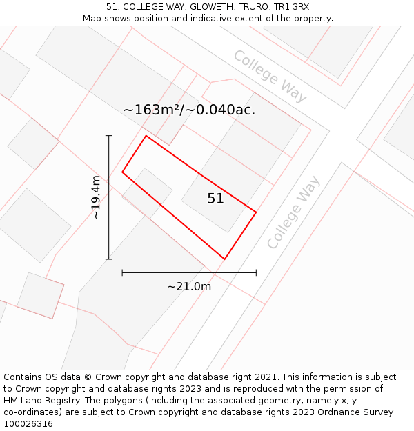 51, COLLEGE WAY, GLOWETH, TRURO, TR1 3RX: Plot and title map