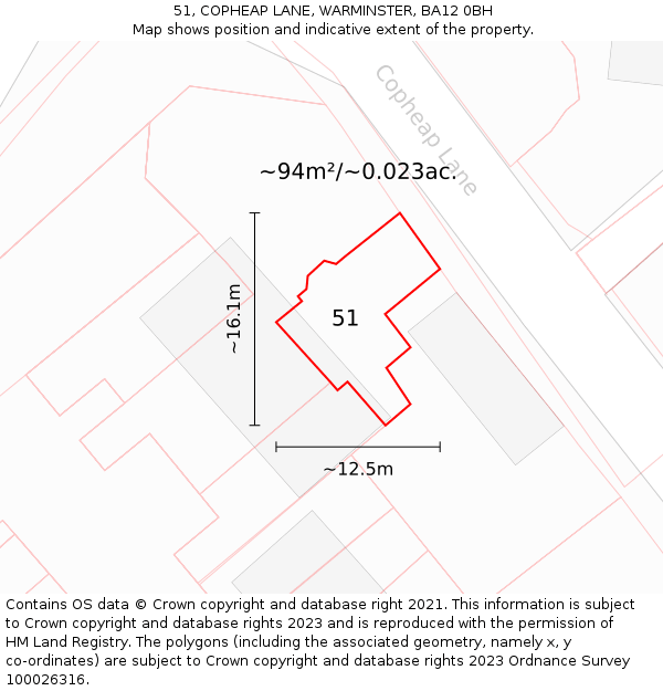 51, COPHEAP LANE, WARMINSTER, BA12 0BH: Plot and title map