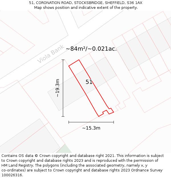 51, CORONATION ROAD, STOCKSBRIDGE, SHEFFIELD, S36 1AX: Plot and title map