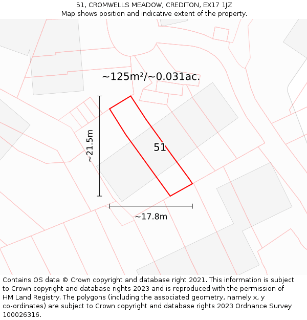 51, CROMWELLS MEADOW, CREDITON, EX17 1JZ: Plot and title map