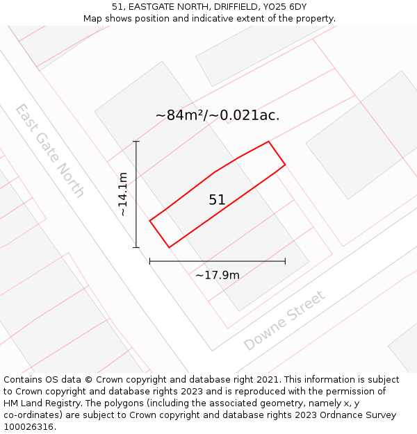 51, EASTGATE NORTH, DRIFFIELD, YO25 6DY: Plot and title map