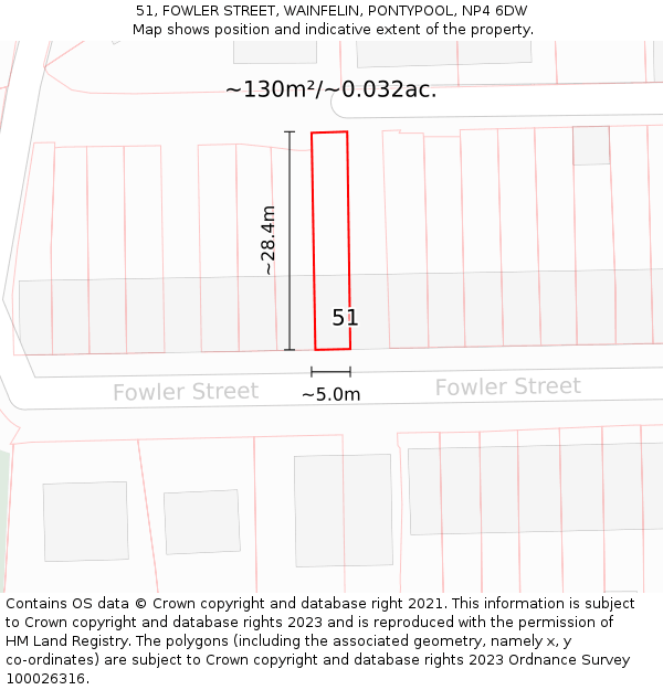 51, FOWLER STREET, WAINFELIN, PONTYPOOL, NP4 6DW: Plot and title map
