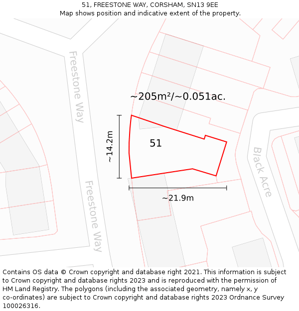 51, FREESTONE WAY, CORSHAM, SN13 9EE: Plot and title map