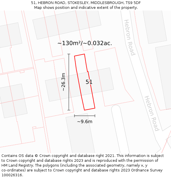 51, HEBRON ROAD, STOKESLEY, MIDDLESBROUGH, TS9 5DF: Plot and title map
