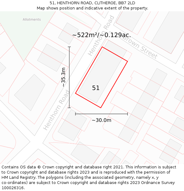 51, HENTHORN ROAD, CLITHEROE, BB7 2LD: Plot and title map