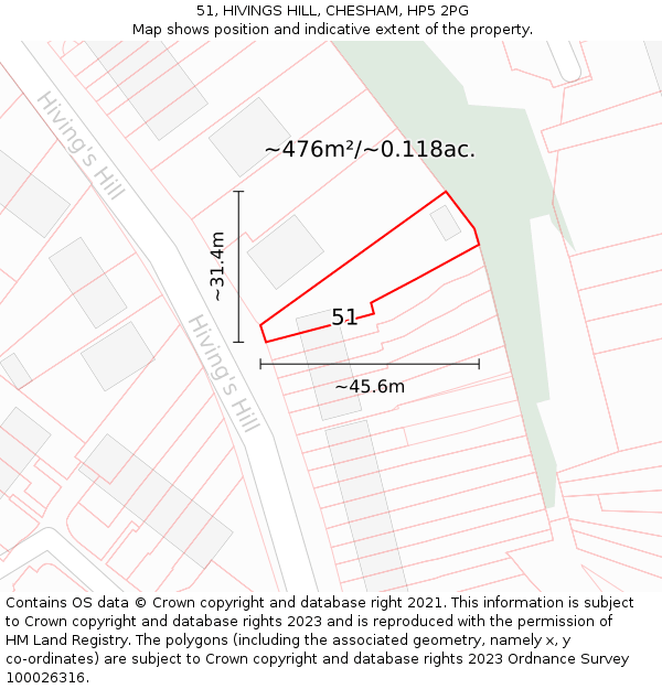 51, HIVINGS HILL, CHESHAM, HP5 2PG: Plot and title map