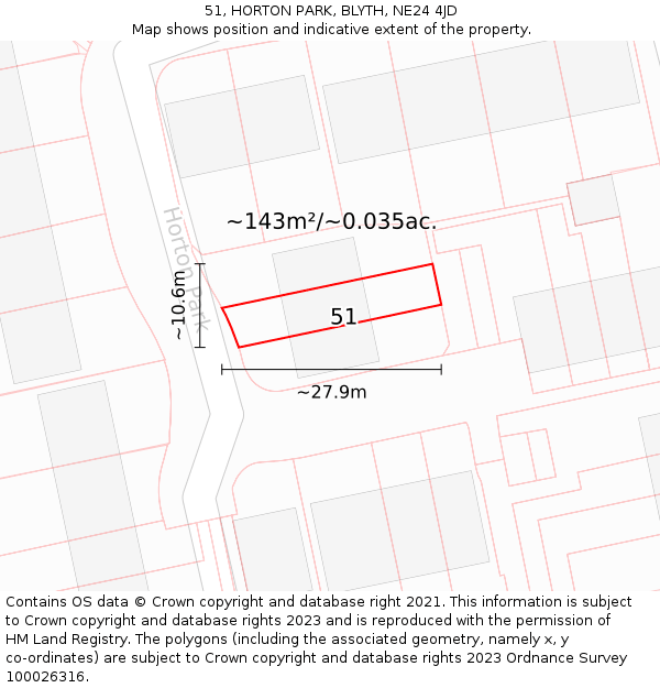 51, HORTON PARK, BLYTH, NE24 4JD: Plot and title map