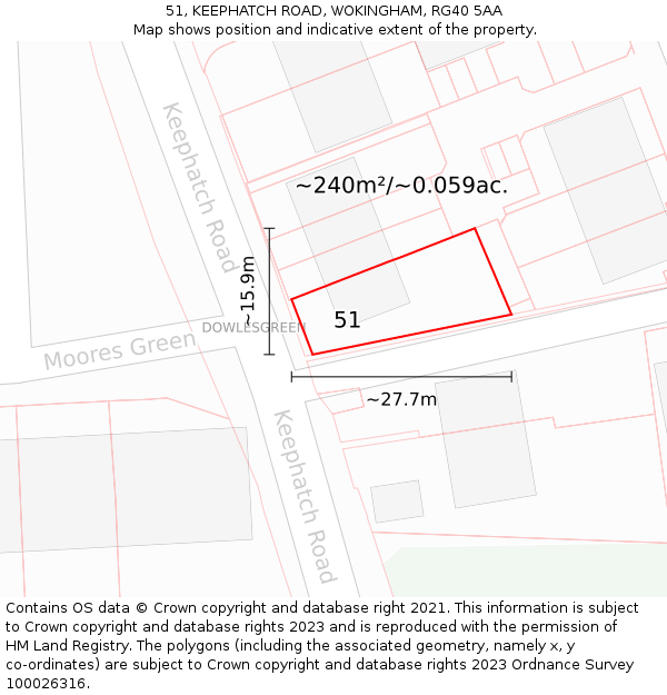 51, KEEPHATCH ROAD, WOKINGHAM, RG40 5AA: Plot and title map