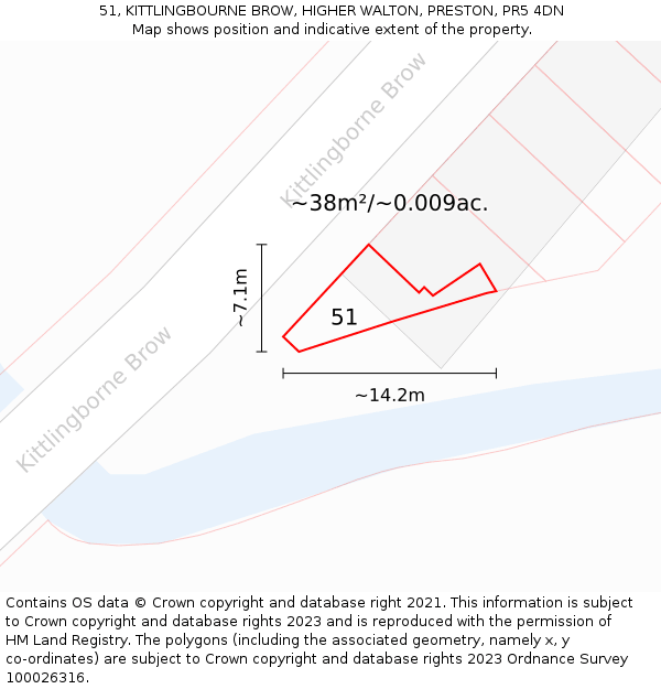 51, KITTLINGBOURNE BROW, HIGHER WALTON, PRESTON, PR5 4DN: Plot and title map