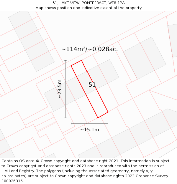 51, LAKE VIEW, PONTEFRACT, WF8 1PA: Plot and title map
