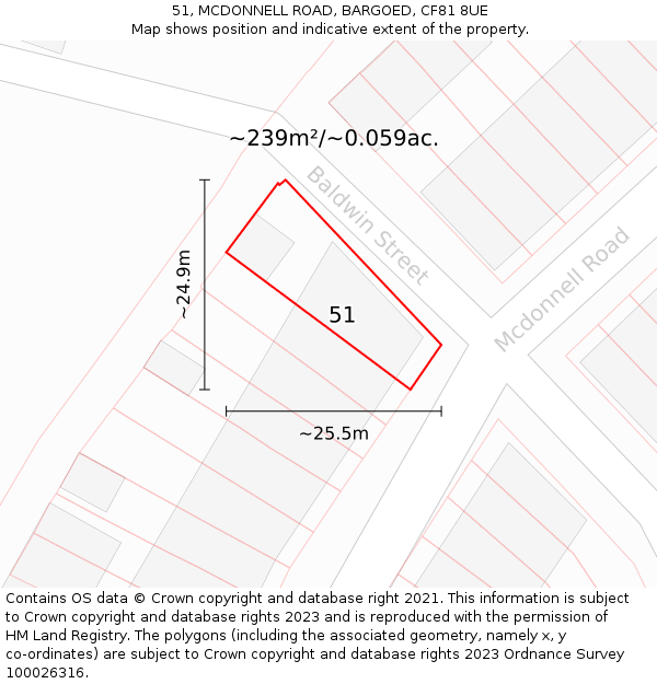 51, MCDONNELL ROAD, BARGOED, CF81 8UE: Plot and title map