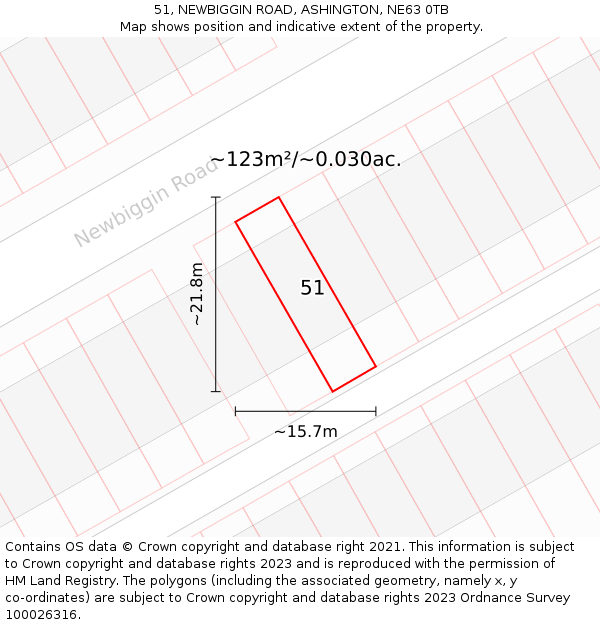 51, NEWBIGGIN ROAD, ASHINGTON, NE63 0TB: Plot and title map