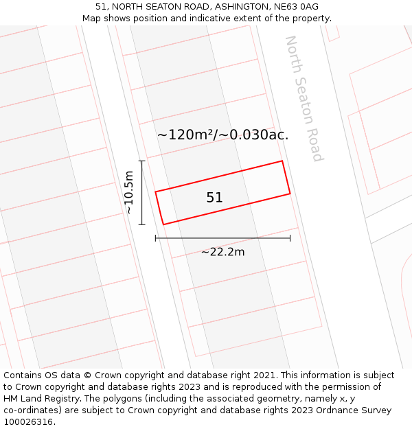 51, NORTH SEATON ROAD, ASHINGTON, NE63 0AG: Plot and title map