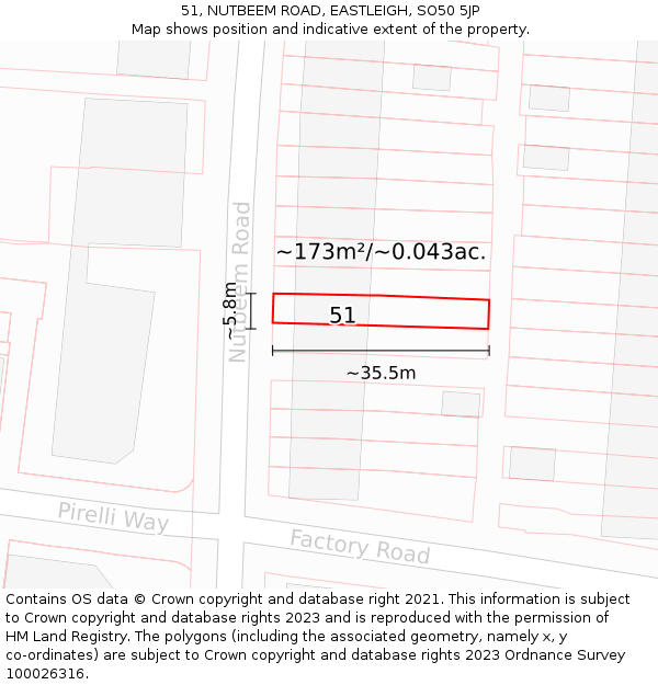 51, NUTBEEM ROAD, EASTLEIGH, SO50 5JP: Plot and title map
