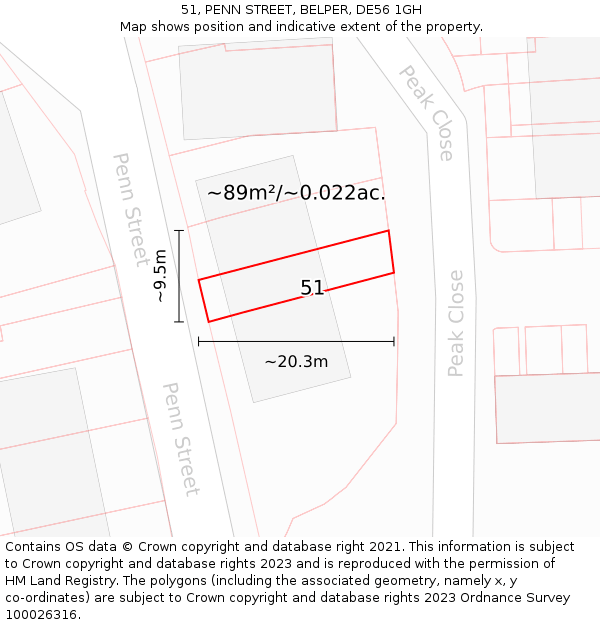51, PENN STREET, BELPER, DE56 1GH: Plot and title map