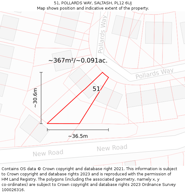 51, POLLARDS WAY, SALTASH, PL12 6UJ: Plot and title map