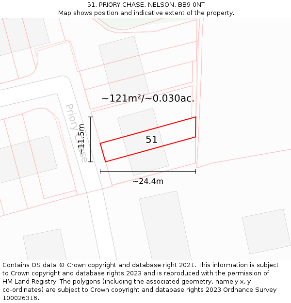 51, PRIORY CHASE, NELSON, BB9 0NT: Plot and title map