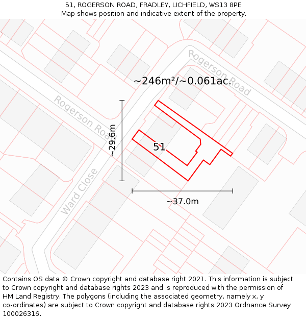 51, ROGERSON ROAD, FRADLEY, LICHFIELD, WS13 8PE: Plot and title map