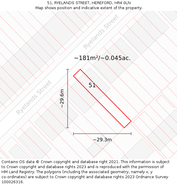 51, RYELANDS STREET, HEREFORD, HR4 0LN: Plot and title map