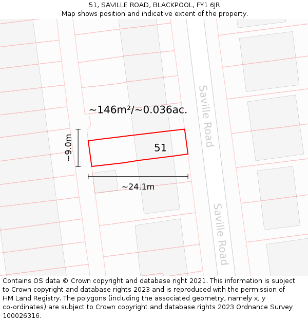 51, SAVILLE ROAD, BLACKPOOL, FY1 6JR: Plot and title map