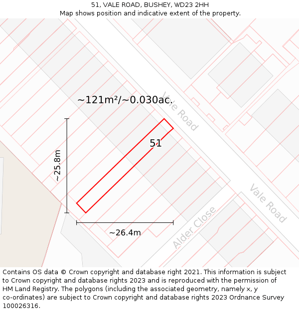 51, VALE ROAD, BUSHEY, WD23 2HH: Plot and title map