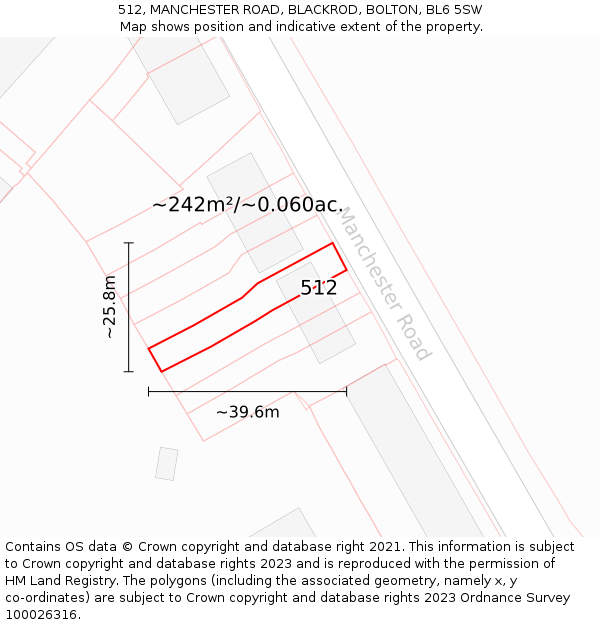 512, MANCHESTER ROAD, BLACKROD, BOLTON, BL6 5SW: Plot and title map